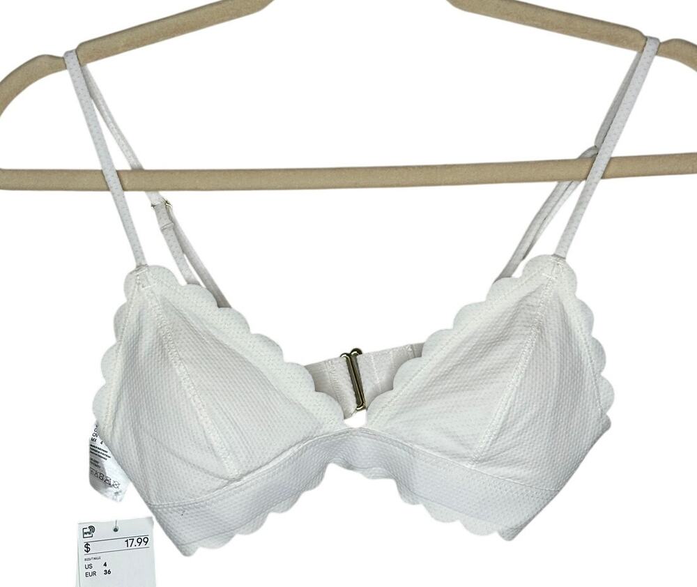 HM NWT White Triangle Bikini Top Size 4 Spaghetti Strap Minimalist Beach Swim